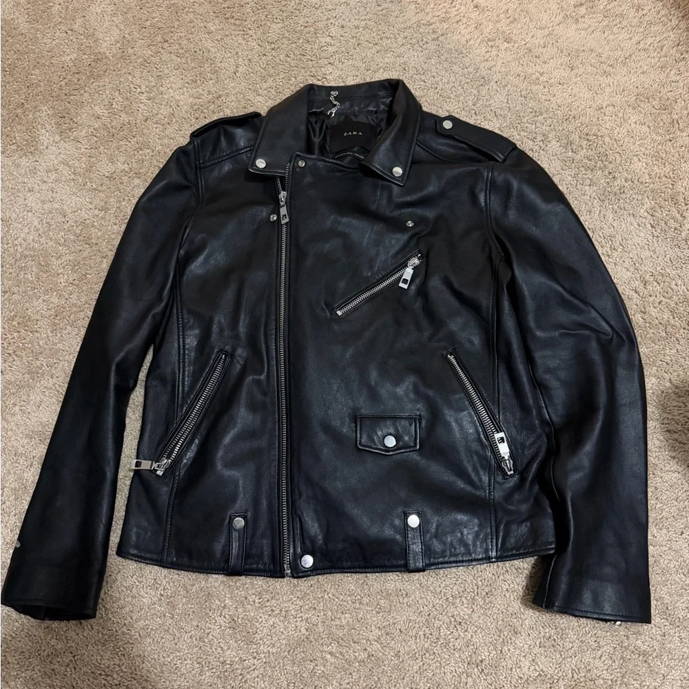 Men's Black Zara Leather Jacket - Picture 1 of 3